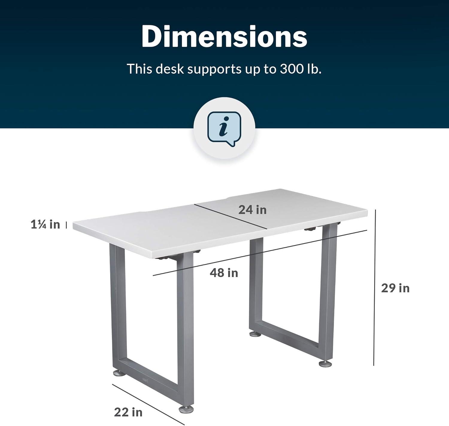 imageVari Table 48x24  Modern Computer Desk with Durable Finish  Builtin Cable Management Tray  Ideal for Gaming Home or Office  StandAlone Workstation or Corner Side Table  White