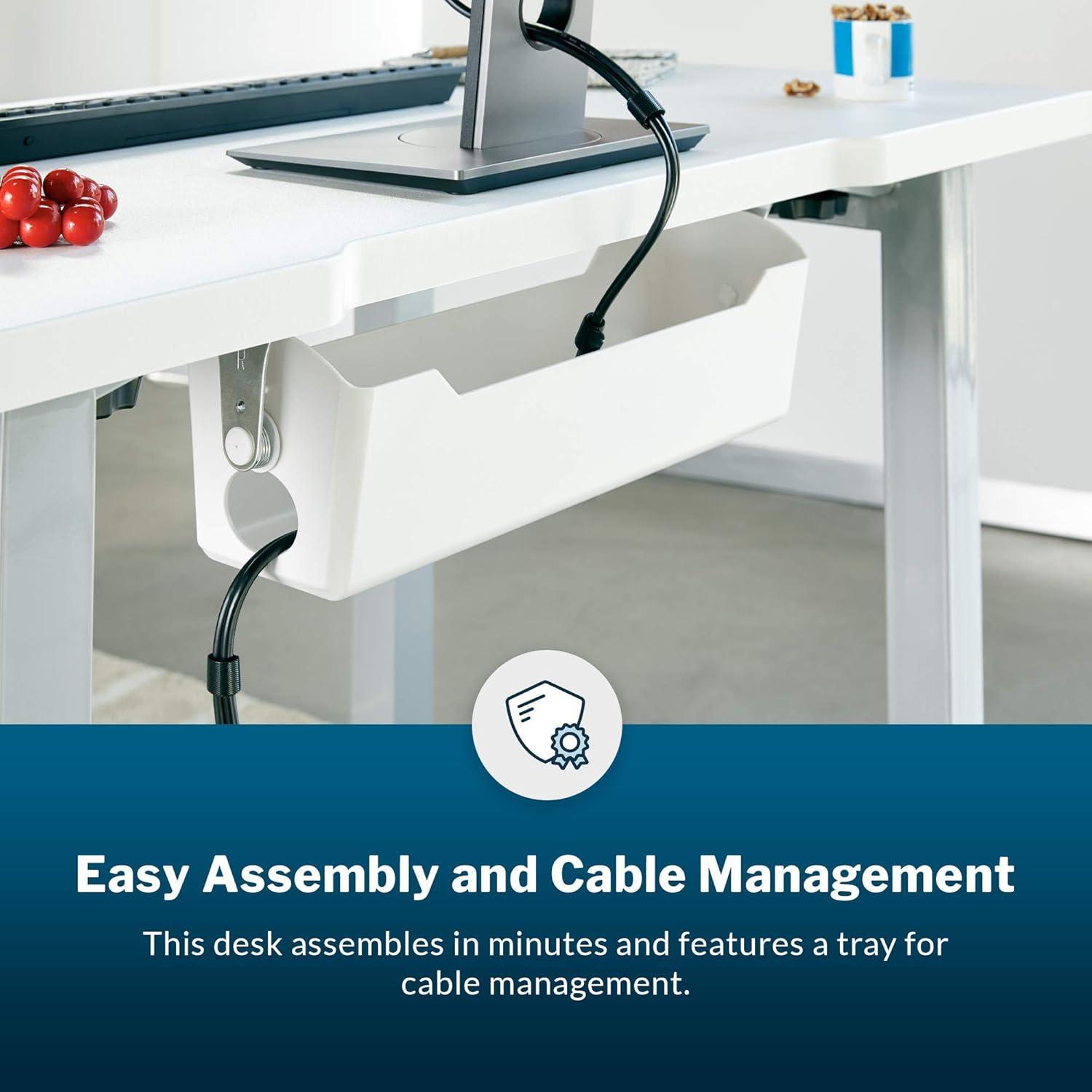 imageVari Table 48x24  Modern Computer Desk with Durable Finish  Builtin Cable Management Tray  Ideal for Gaming Home or Office  StandAlone Workstation or Corner Side Table  White