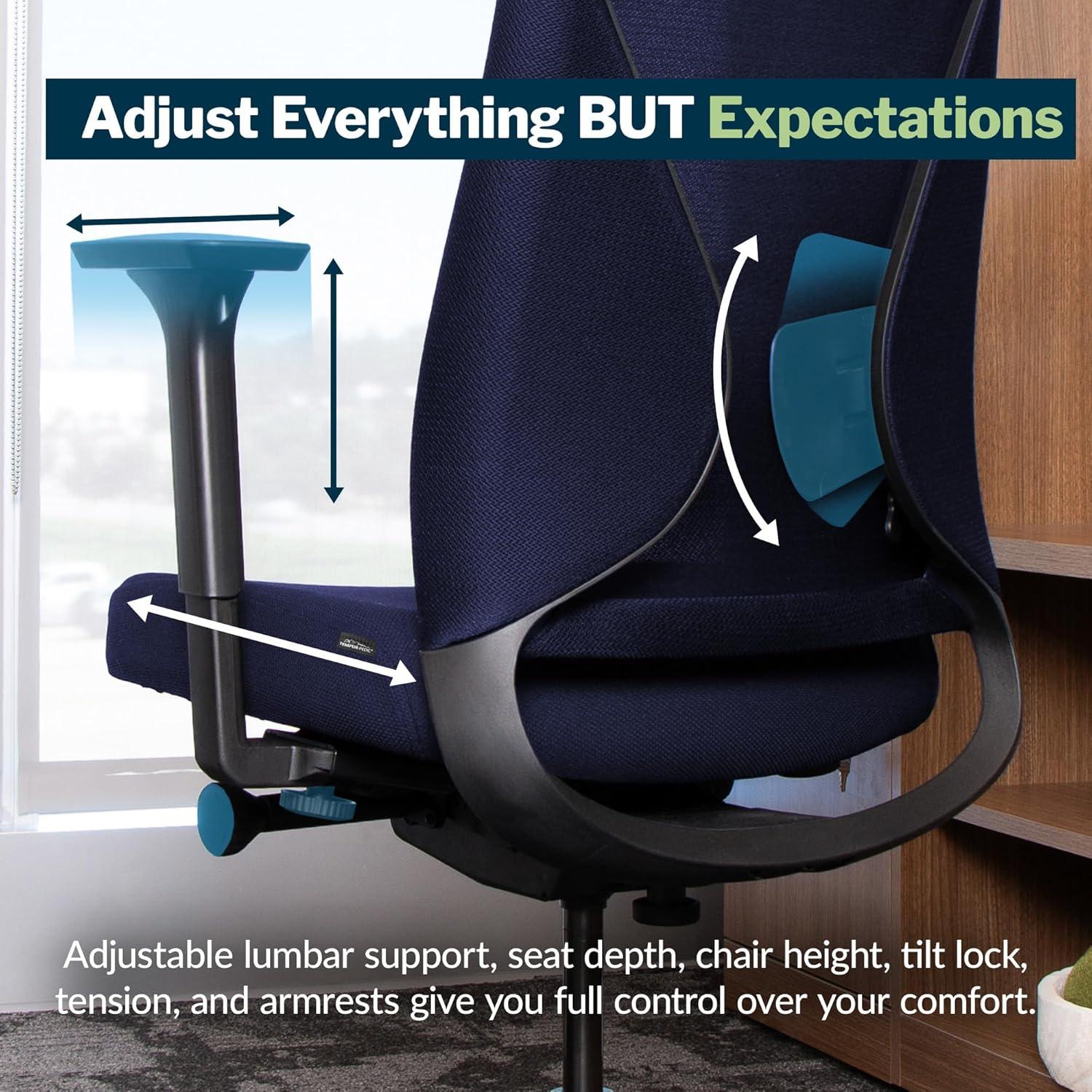 imageVari TempurPedic Ergonomic Office Chair  Mesh Back Desk Chair with Adjustable Lumbar Support Recline Seat Depth ampamp Swivel Wheels for Home Office BlackDeep BlueBlackDeep Blue