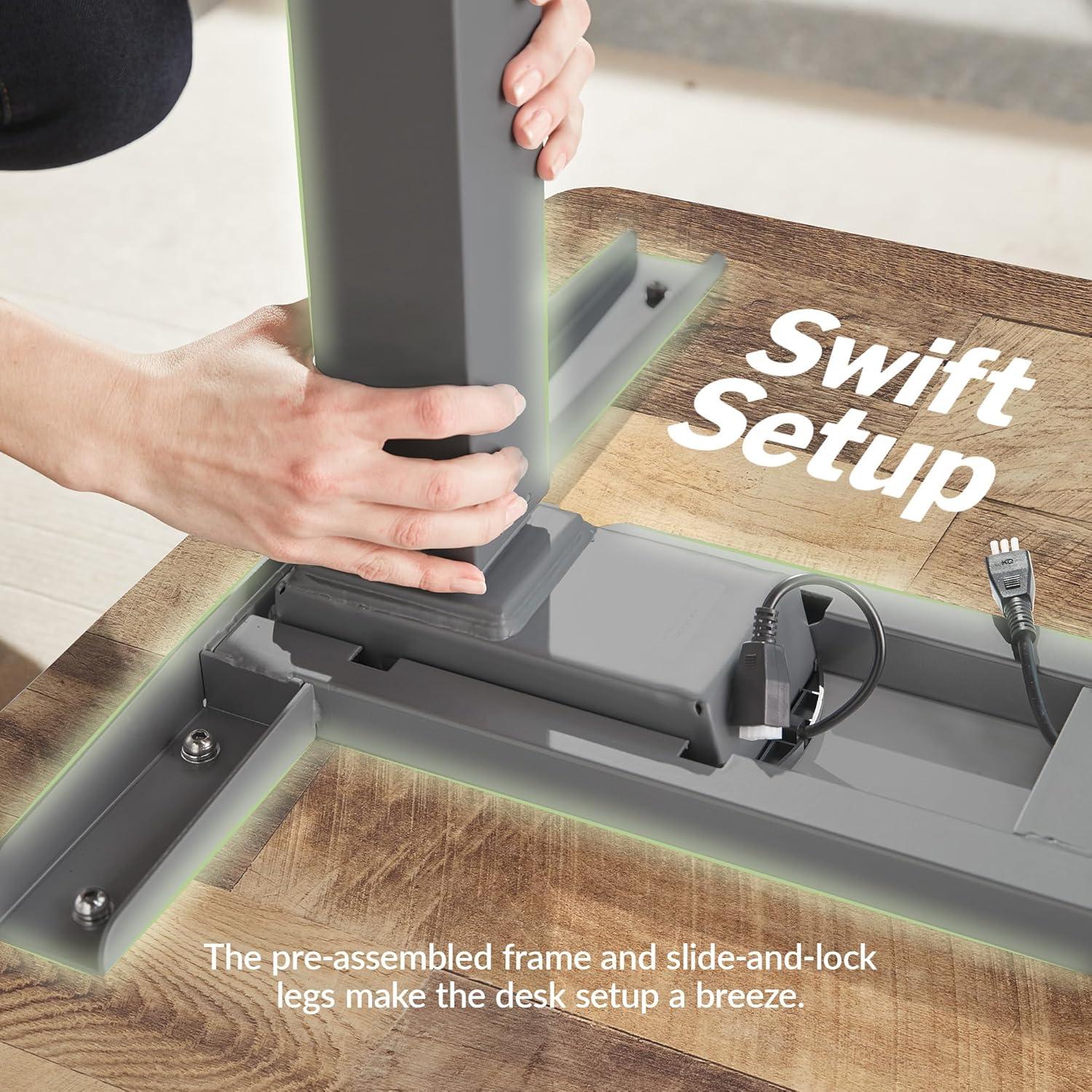 imageVari ComfortEdge Electric Height Adjustable Standing Desk 40x26 Varidesk SitStand Desk for Home Office Sloped Ergonomic Front Edge Stable Legs Easy Assembly 2 Boxes Walnut TopWhite LegsReclaimed Wood Top Slate Legs