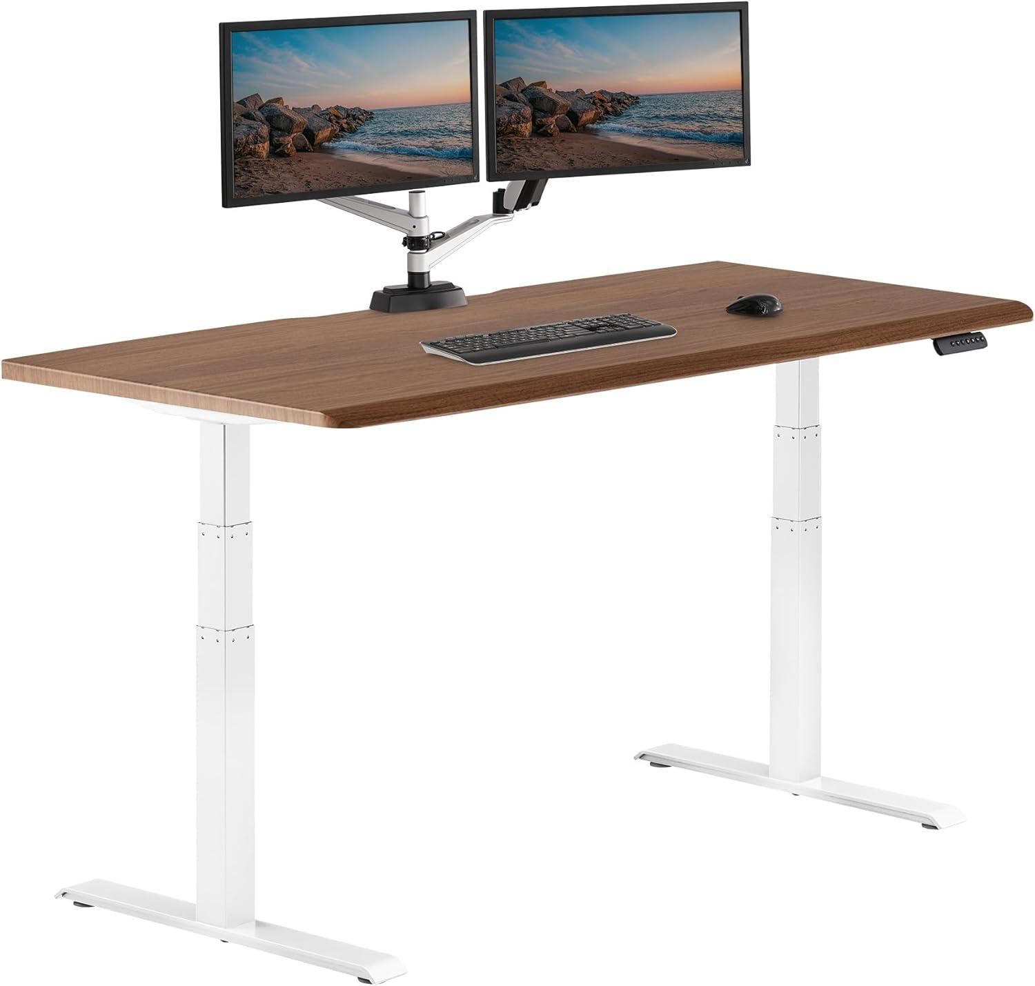 imageVari ComfortEdge Electric Height Adjustable Standing Desk 40x26 Varidesk SitStand Desk for Home Office Sloped Ergonomic Front Edge Stable Legs Easy Assembly 2 Boxes Walnut TopWhite LegsWalnut Top White Legs