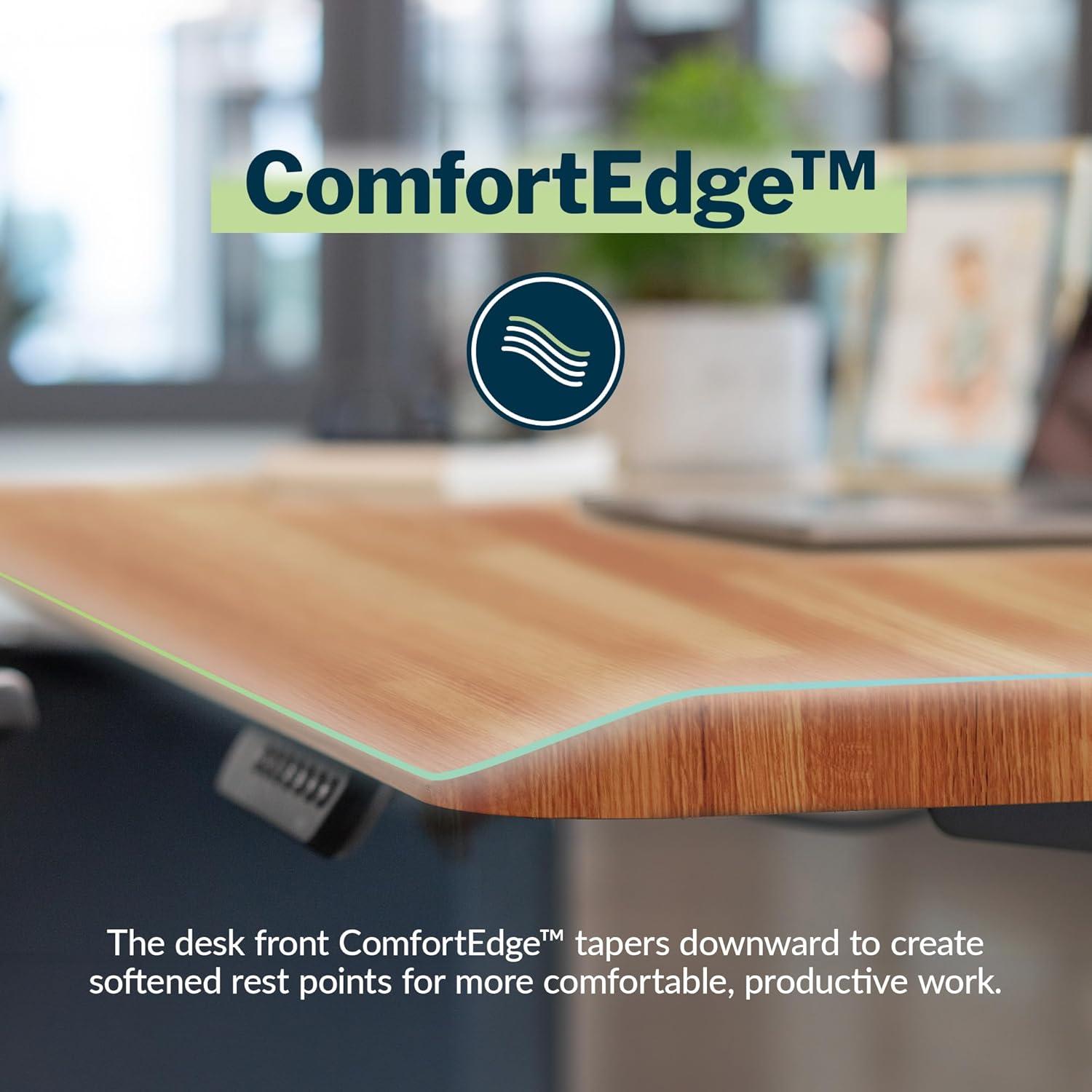 imageVari ComfortEdge Electric Height Adjustable Standing Desk 40x26 Varidesk SitStand Desk for Home Office Sloped Ergonomic Front Edge Stable Legs Easy Assembly 2 Boxes Walnut TopWhite LegsButcher Block Top Slate Legs