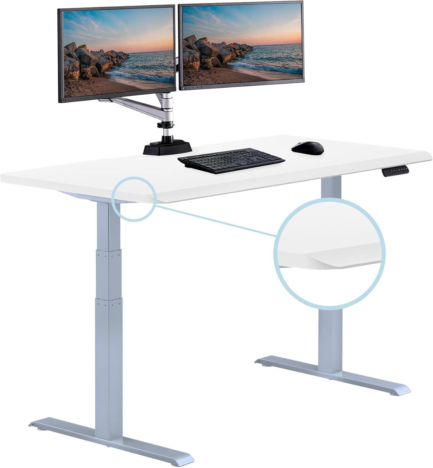 imageVari ComfortEdge Electric Height Adjustable Standing Desk 40x26 Varidesk SitStand Desk for Home Office Sloped Ergonomic Front Edge Stable Legs Easy Assembly 2 Boxes Walnut TopWhite LegsWhite Top Silver Legs