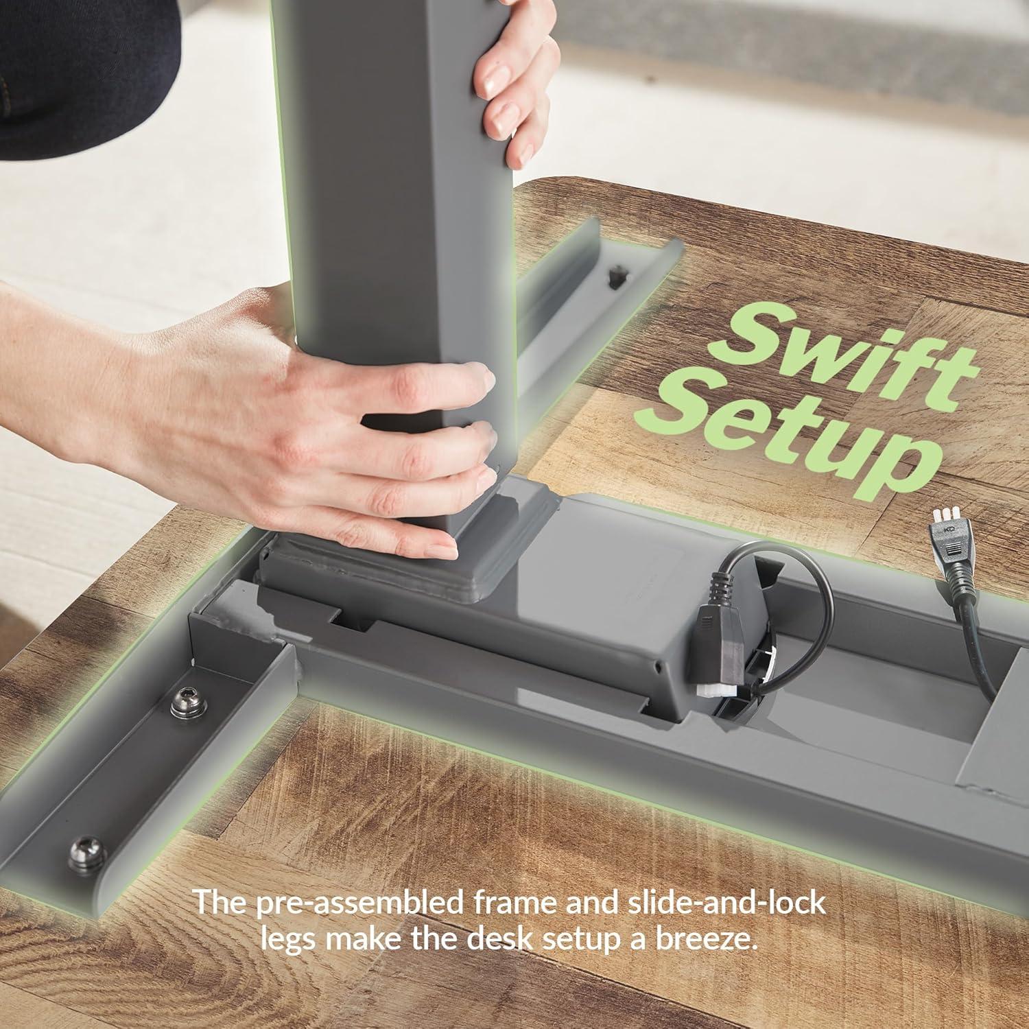 imageVari ComfortEdge Electric Height Adjustable Standing Desk 40x26 Varidesk SitStand Desk for Home Office Sloped Ergonomic Front Edge Stable Legs Easy Assembly 2 Boxes Walnut TopWhite LegsReclaimed Wood Top Slate Legs