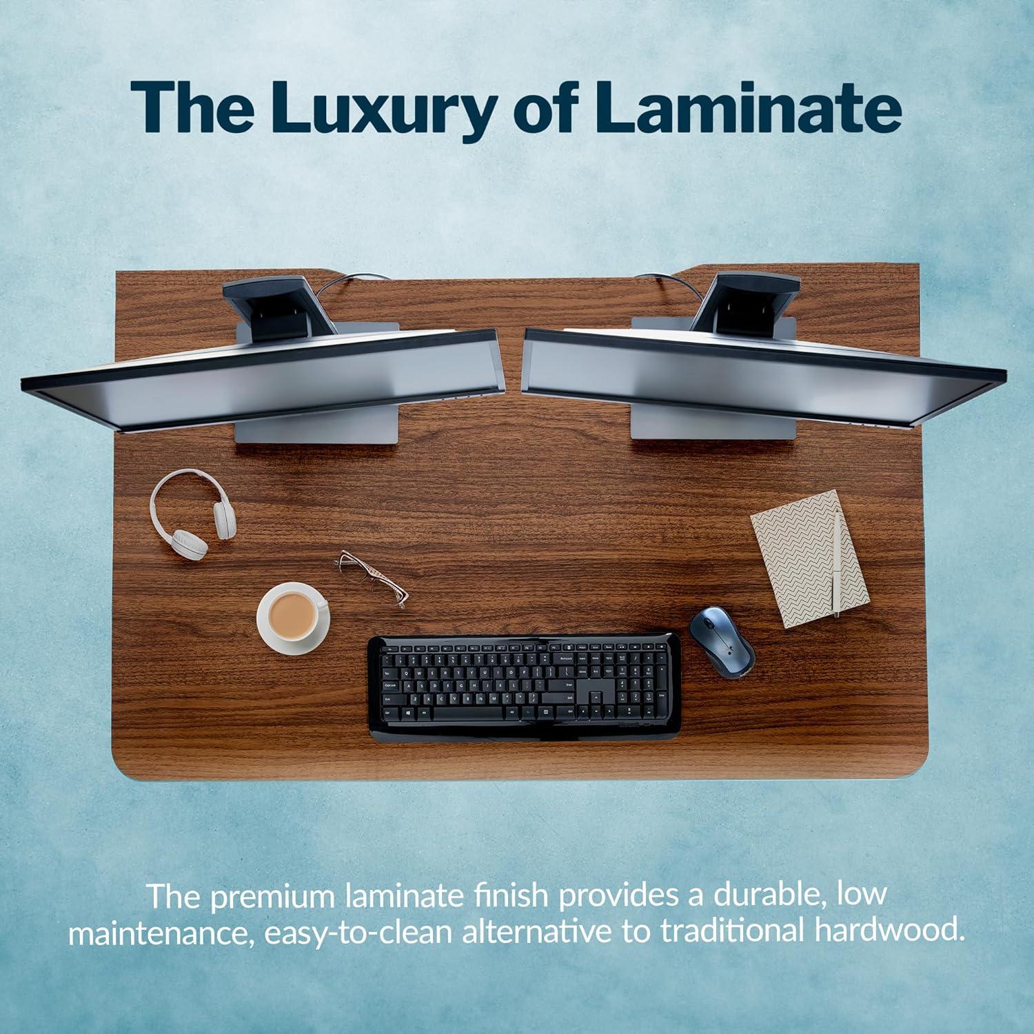 imageVari ComfortEdge Electric Height Adjustable Standing Desk 40x26 Varidesk SitStand Desk for Home Office Sloped Ergonomic Front Edge Stable Legs Easy Assembly 2 Boxes Walnut TopWhite LegsWalnut Top White Legs