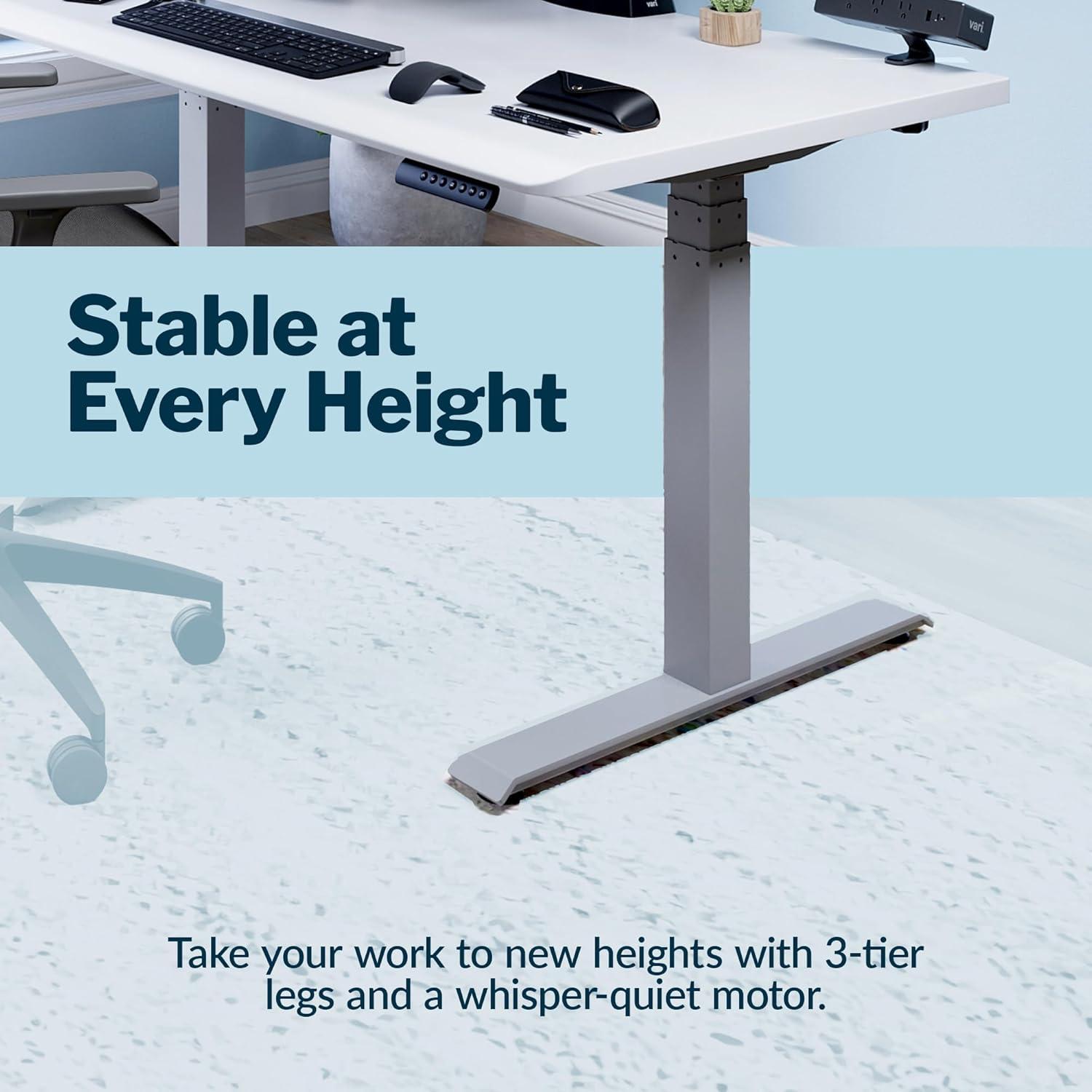 imageVari ComfortEdge Electric Height Adjustable Standing Desk 40x26 Varidesk SitStand Desk for Home Office Sloped Ergonomic Front Edge Stable Legs Easy Assembly 2 Boxes Walnut TopWhite LegsWhite Top Silver Legs