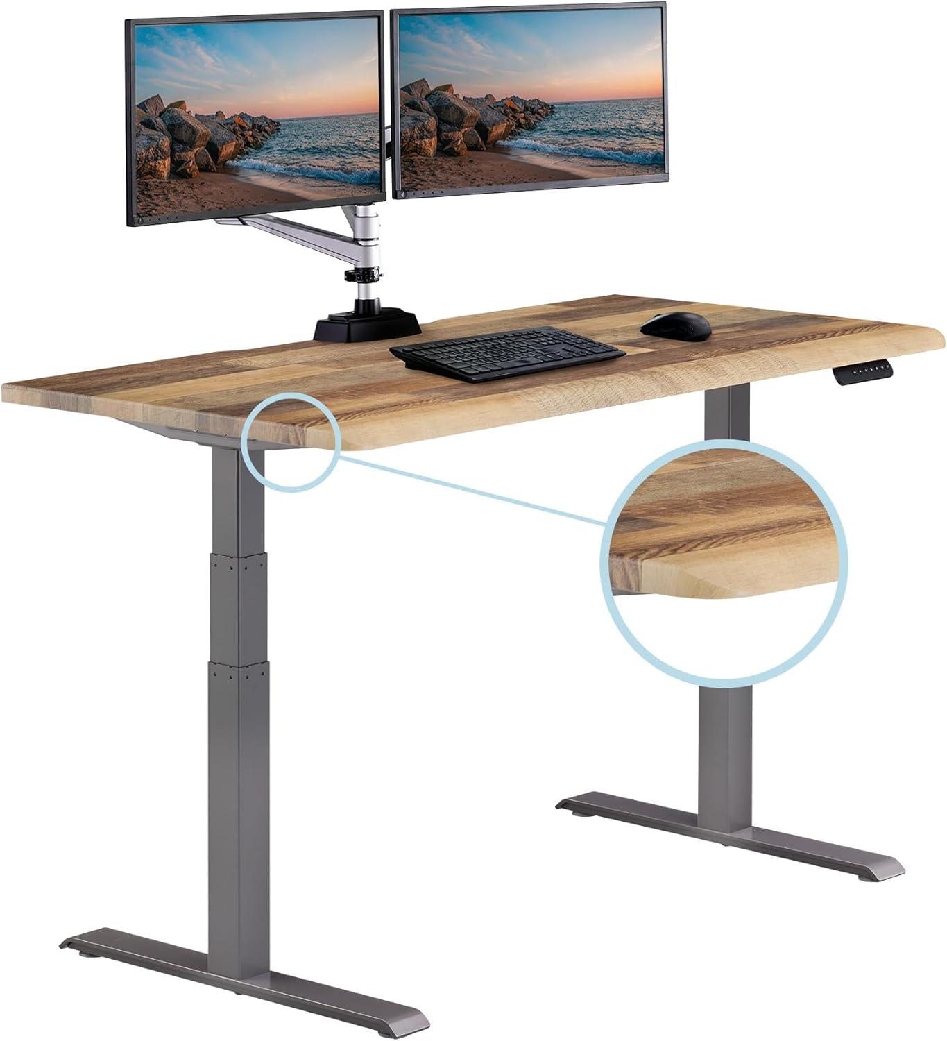 imageVari ComfortEdge Electric Height Adjustable Standing Desk 40x26 Varidesk SitStand Desk for Home Office Sloped Ergonomic Front Edge Stable Legs Easy Assembly 2 Boxes Walnut TopWhite LegsReclaimed Wood Top Slate Legs