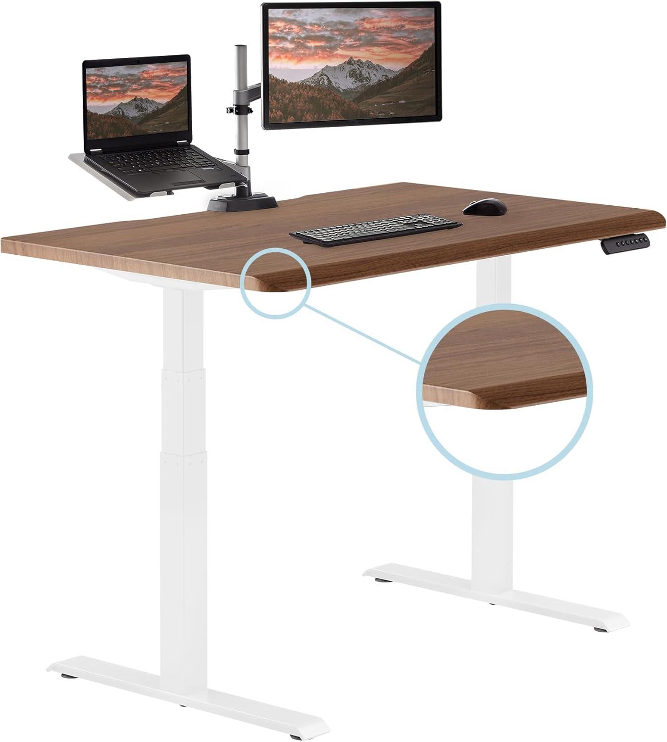 imageVari ComfortEdge Electric Height Adjustable Standing Desk 40x26 Varidesk SitStand Desk for Home Office Sloped Ergonomic Front Edge Stable Legs Easy Assembly 2 Boxes Walnut TopWhite LegsWalnut Top White Legs