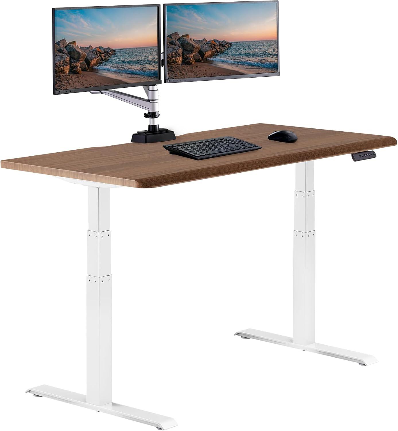 imageVari ComfortEdge Electric Height Adjustable Standing Desk 40x26 Varidesk SitStand Desk for Home Office Sloped Ergonomic Front Edge Stable Legs Easy Assembly 2 Boxes Walnut TopWhite LegsWalnut Top White Legs