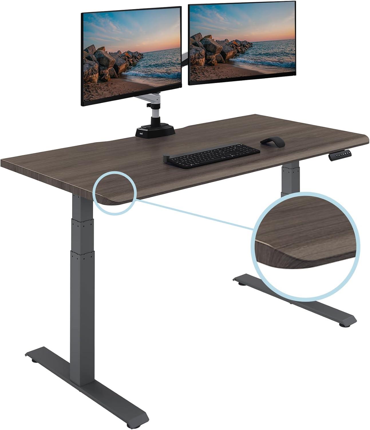 imageVari ComfortEdge Electric Height Adjustable Standing Desk 40x26 Varidesk SitStand Desk for Home Office Sloped Ergonomic Front Edge Stable Legs Easy Assembly 2 Boxes Walnut TopWhite LegsEspresso Top Slate Legs