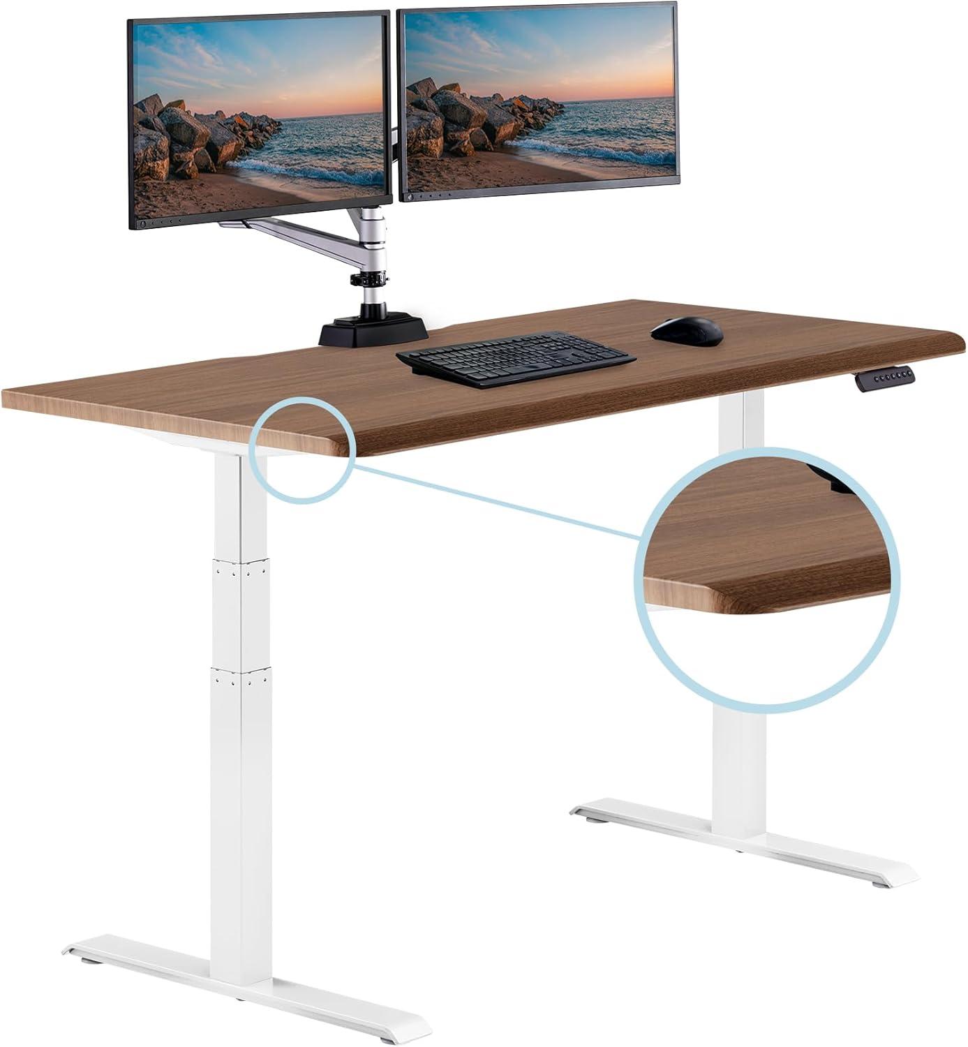 imageVari ComfortEdge Electric Height Adjustable Standing Desk 40x26 Varidesk SitStand Desk for Home Office Sloped Ergonomic Front Edge Stable Legs Easy Assembly 2 Boxes Walnut TopWhite LegsWalnut Top White Legs