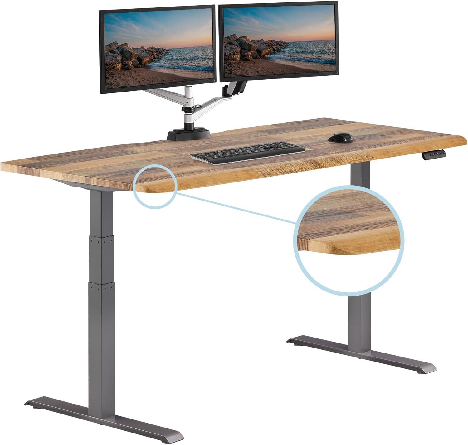imageVari ComfortEdge Electric Height Adjustable Standing Desk 40x26 Varidesk SitStand Desk for Home Office Sloped Ergonomic Front Edge Stable Legs Easy Assembly 2 Boxes Walnut TopWhite LegsReclaimed Wood Top Slate Legs