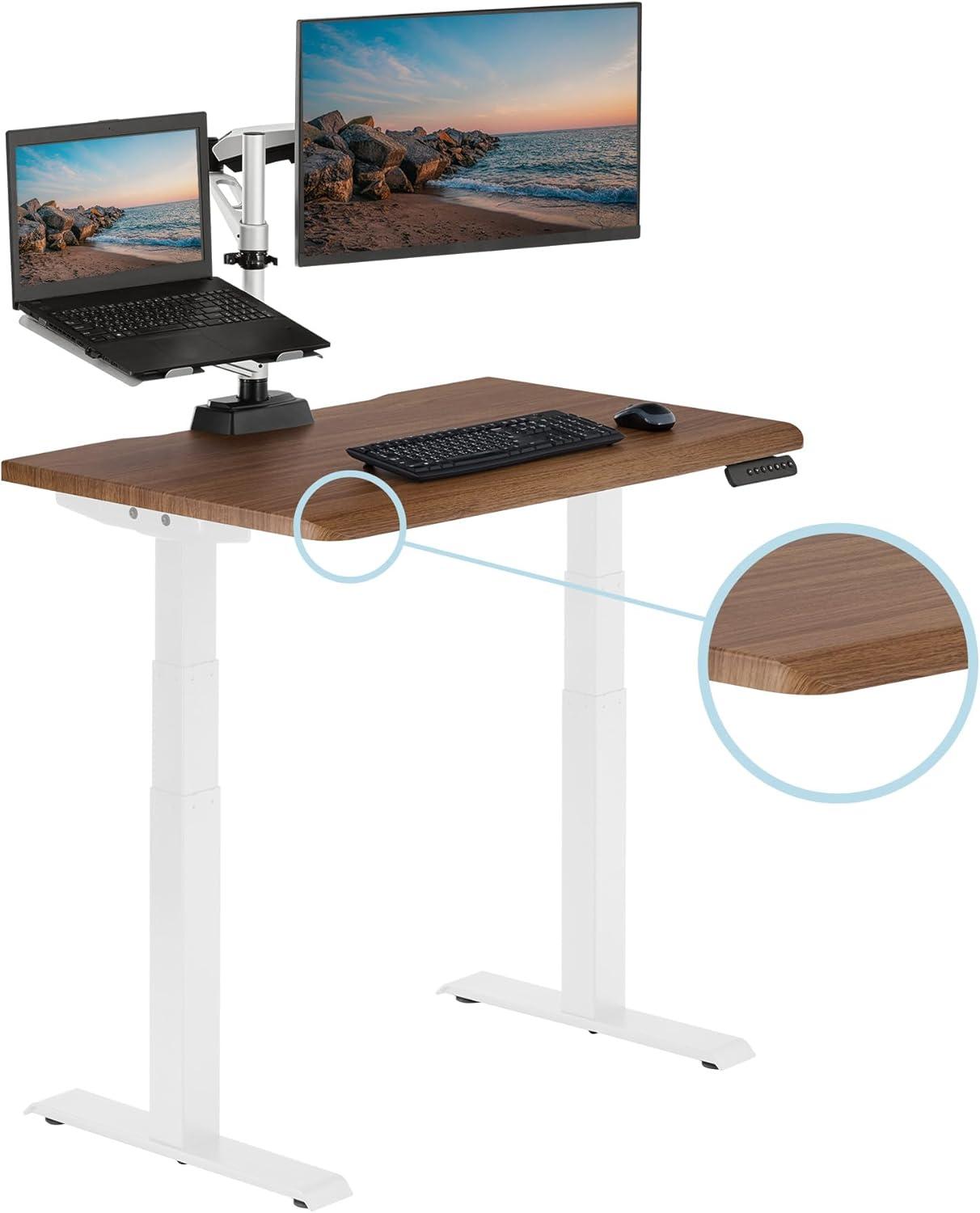 imageVari ComfortEdge Electric Height Adjustable Standing Desk 40x26 Varidesk SitStand Desk for Home Office Sloped Ergonomic Front Edge Stable Legs Easy Assembly 2 Boxes Walnut TopWhite LegsWalnut Top White Legs