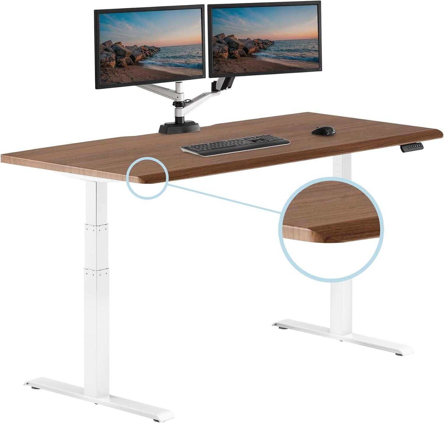 imageVari ComfortEdge Electric Height Adjustable Standing Desk 40x26 Varidesk SitStand Desk for Home Office Sloped Ergonomic Front Edge Stable Legs Easy Assembly 2 Boxes Walnut TopWhite LegsWalnut Top White Legs