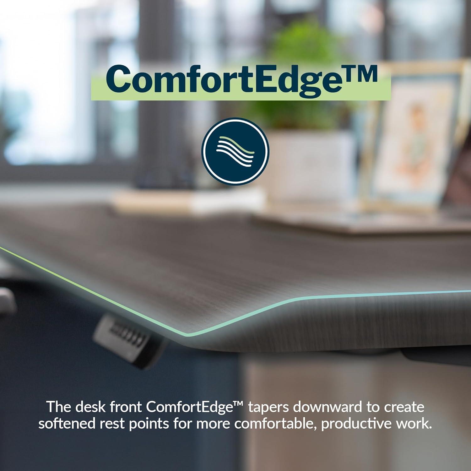 imageVari ComfortEdge Electric Height Adjustable Standing Desk 40x26 Varidesk SitStand Desk for Home Office Sloped Ergonomic Front Edge Stable Legs Easy Assembly 2 Boxes Walnut TopWhite LegsEspresso Top Slate Legs