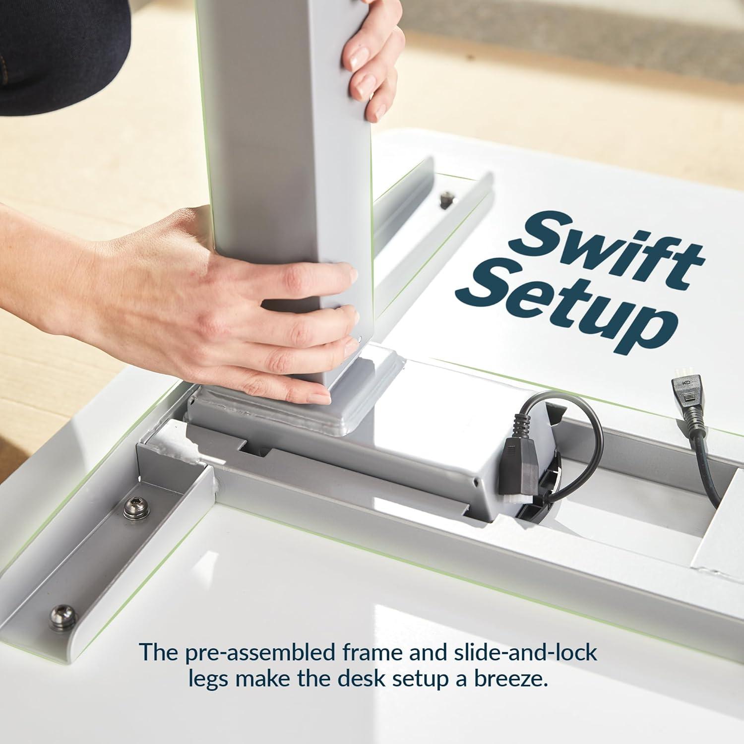 imageVari ComfortEdge Electric Height Adjustable Standing Desk 40x26 Varidesk SitStand Desk for Home Office Sloped Ergonomic Front Edge Stable Legs Easy Assembly 2 Boxes Walnut TopWhite LegsWhite Top Silver Legs