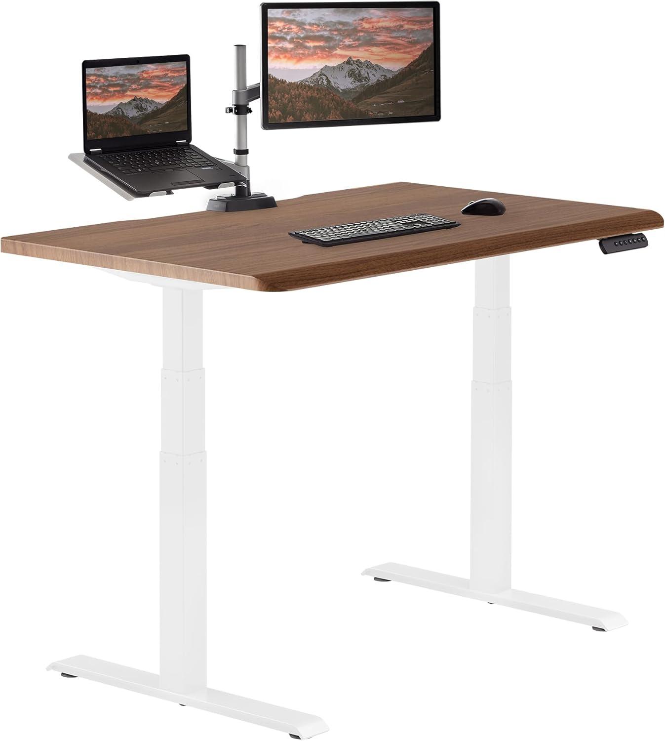 imageVari ComfortEdge Electric Height Adjustable Standing Desk 40x26 Varidesk SitStand Desk for Home Office Sloped Ergonomic Front Edge Stable Legs Easy Assembly 2 Boxes Walnut TopWhite LegsWalnut Top White Legs