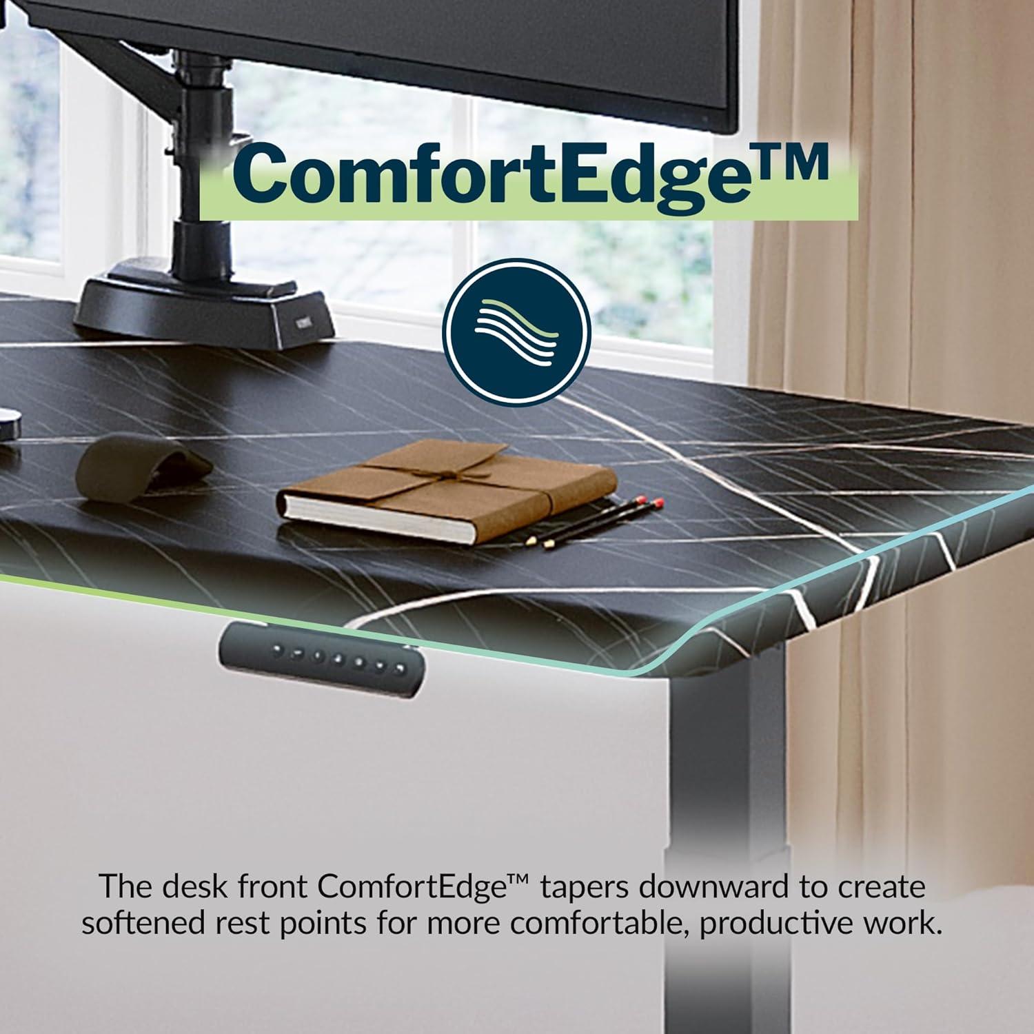 imageVari ComfortEdge Electric Height Adjustable Standing Desk 40x26 Varidesk SitStand Desk for Home Office Sloped Ergonomic Front Edge Stable Legs Easy Assembly 2 Boxes Walnut TopWhite LegsBlack Marble Top Slate Legs