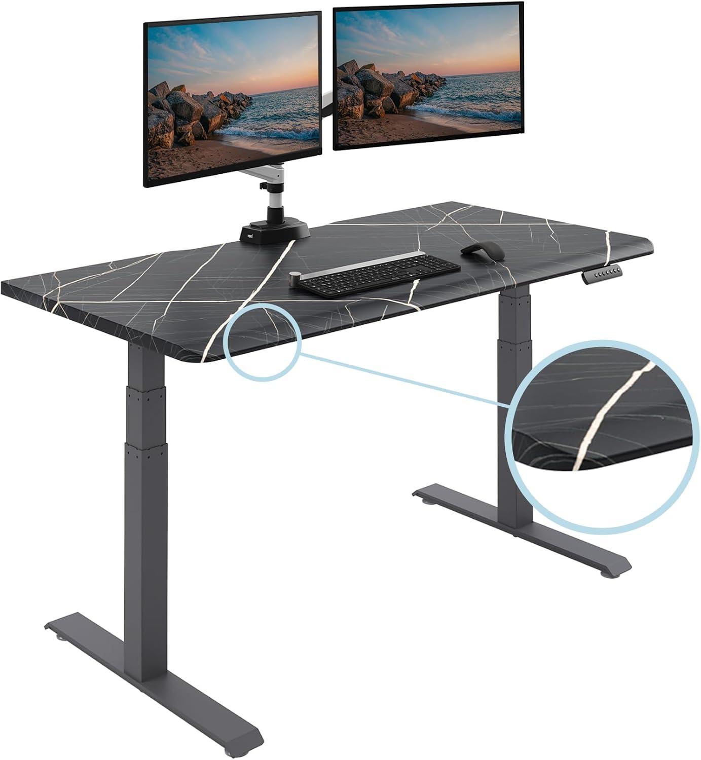 imageVari ComfortEdge Electric Height Adjustable Standing Desk 40x26 Varidesk SitStand Desk for Home Office Sloped Ergonomic Front Edge Stable Legs Easy Assembly 2 Boxes Walnut TopWhite LegsBlack Marble Top Slate Legs