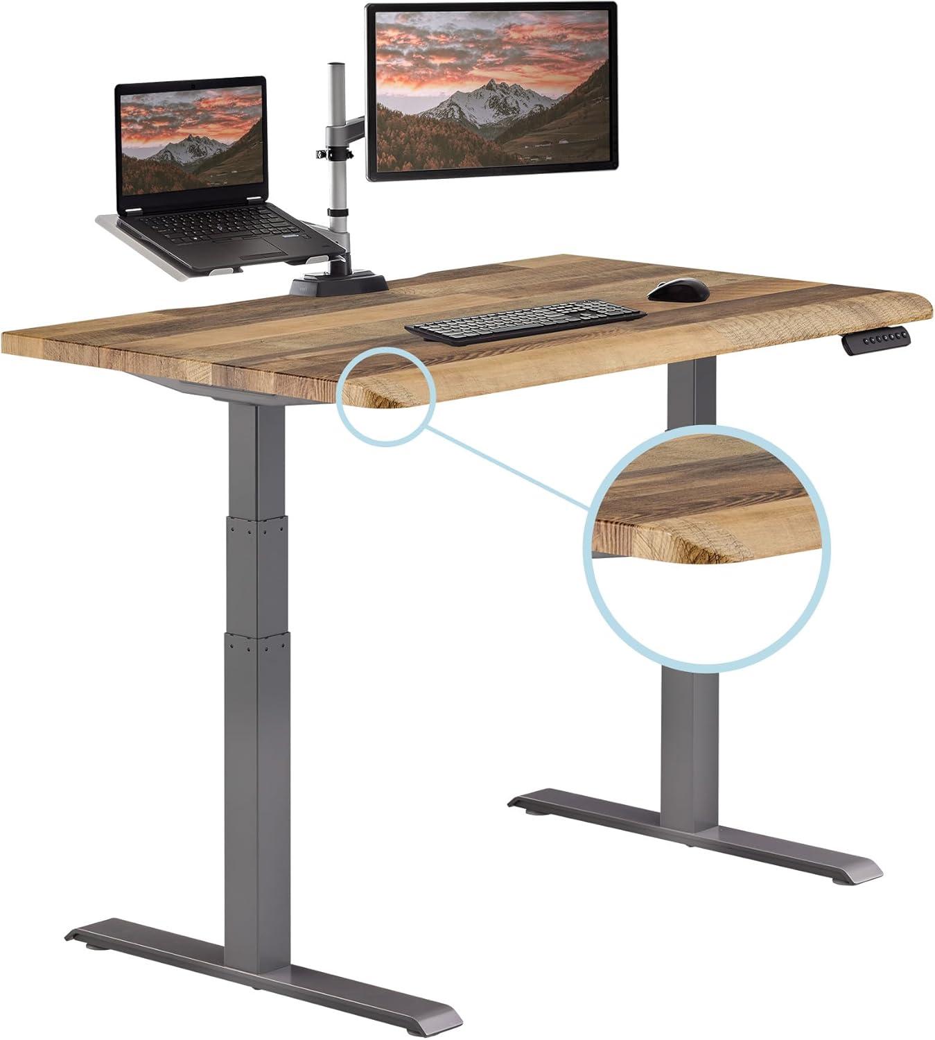 imageVari ComfortEdge Electric Height Adjustable Standing Desk 40x26 Varidesk SitStand Desk for Home Office Sloped Ergonomic Front Edge Stable Legs Easy Assembly 2 Boxes Walnut TopWhite LegsReclaimed Wood Top Slate Legs