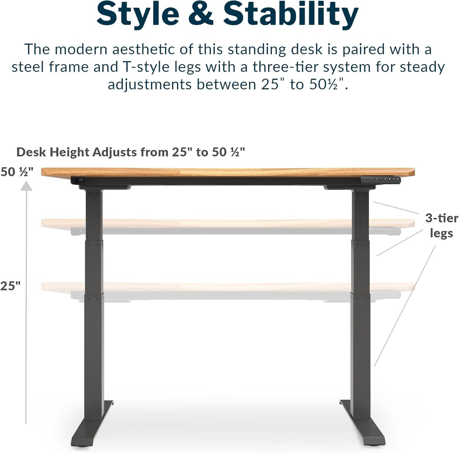 imageVari Ergo 54x26 Electric Standing Desk Height Adjustable Sit Stand VariDesk Curved Waterfall Edge 4 Memory Settings Quick Assembly Cable Management 200 lb Capacity Light Wood 2 BoxesButcher Block Slate