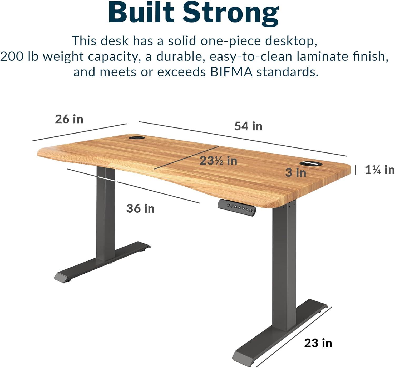 imageVari Ergo 54x26 Electric Standing Desk Height Adjustable Sit Stand VariDesk Curved Waterfall Edge 4 Memory Settings Quick Assembly Cable Management 200 lb Capacity Light Wood 2 BoxesButcher Block Slate