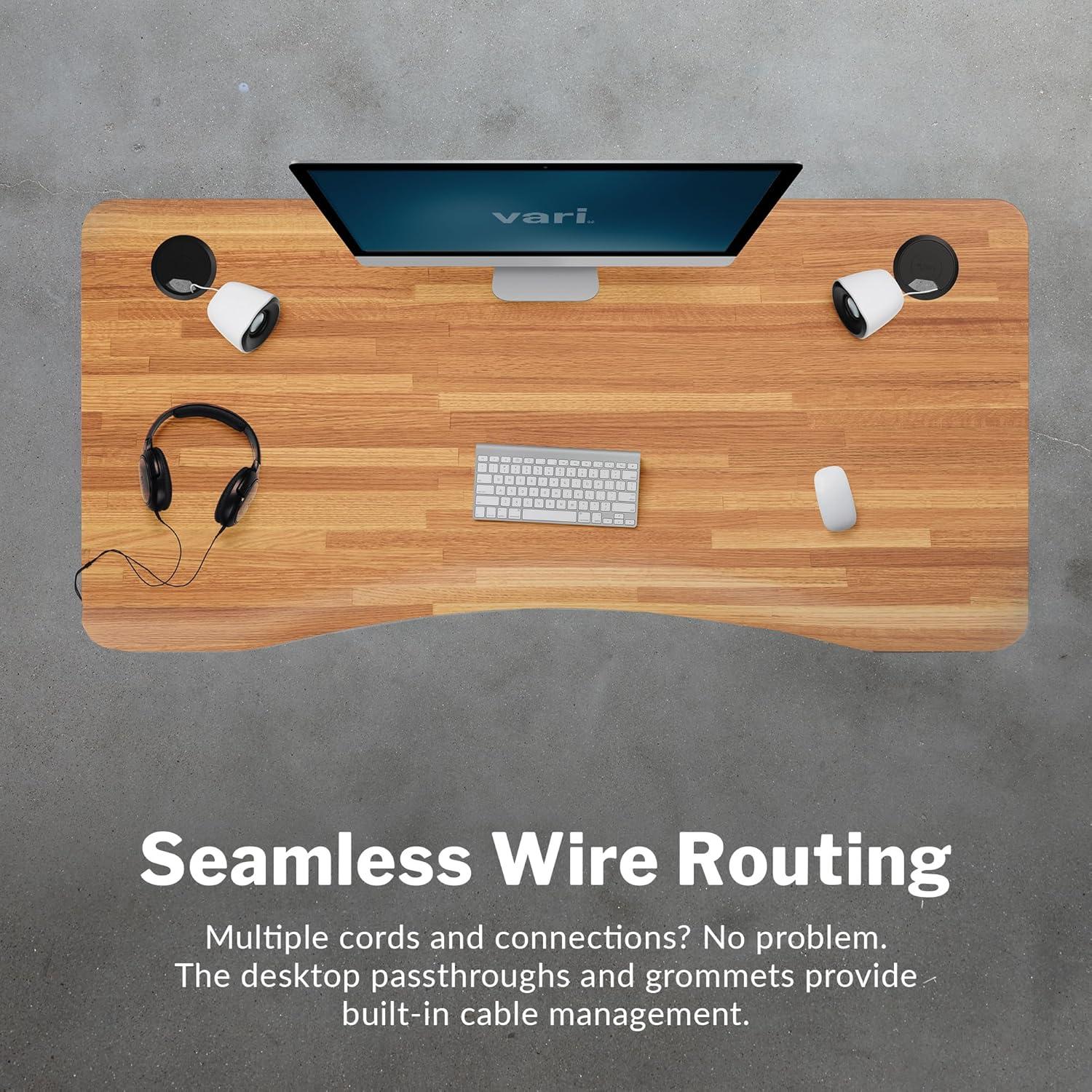 imageVari Ergo 54x26 Electric Standing Desk Height Adjustable Sit Stand VariDesk Curved Waterfall Edge 4 Memory Settings Quick Assembly Cable Management 200 lb Capacity Light Wood 2 BoxesButcher Block Slate