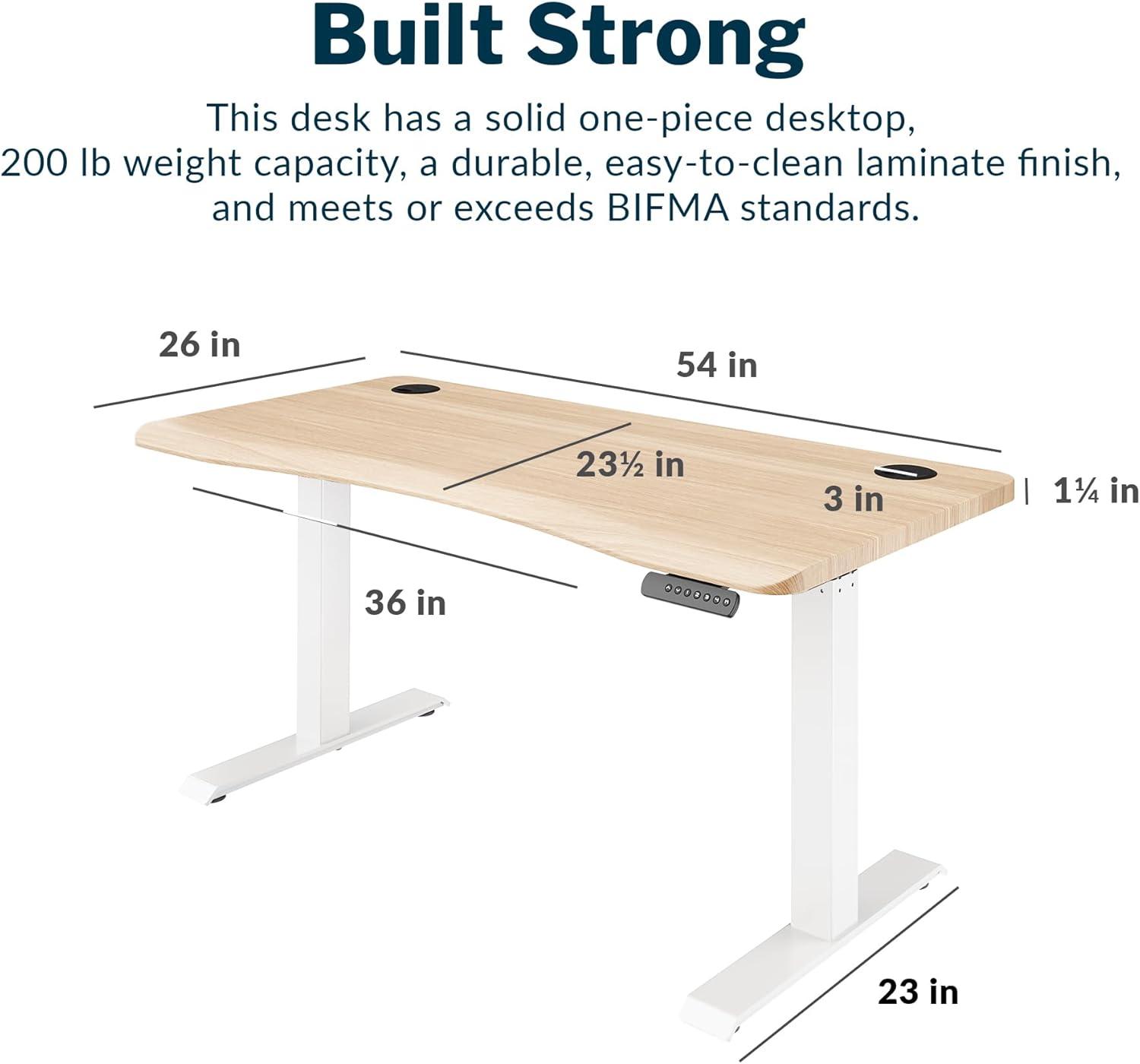 imageVari Ergo 54x26 Electric Standing Desk Height Adjustable Sit Stand VariDesk Curved Waterfall Edge 4 Memory Settings Quick Assembly Cable Management 200 lb Capacity Light Wood 2 BoxesLight Wood White