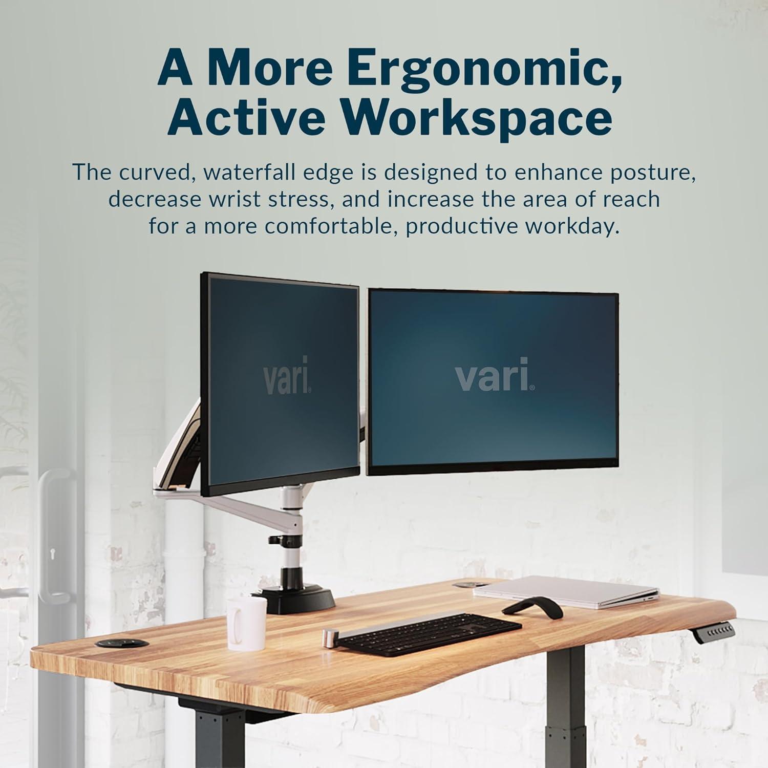 imageVari Ergo 54x26 Electric Standing Desk Height Adjustable Sit Stand VariDesk Curved Waterfall Edge 4 Memory Settings Quick Assembly Cable Management 200 lb Capacity Light Wood 2 BoxesButcher Block Slate