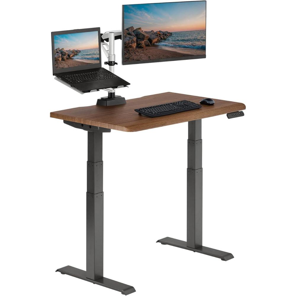 imageVari ComfortEdge Electric Height Adjustable Standing Desk 40x26 Varidesk SitStand Desk for Home Office Sloped Ergonomic Front Edge Stable Legs Easy Assembly 2 Boxes Walnut TopWhite LegsWalnut Top Slate Legs