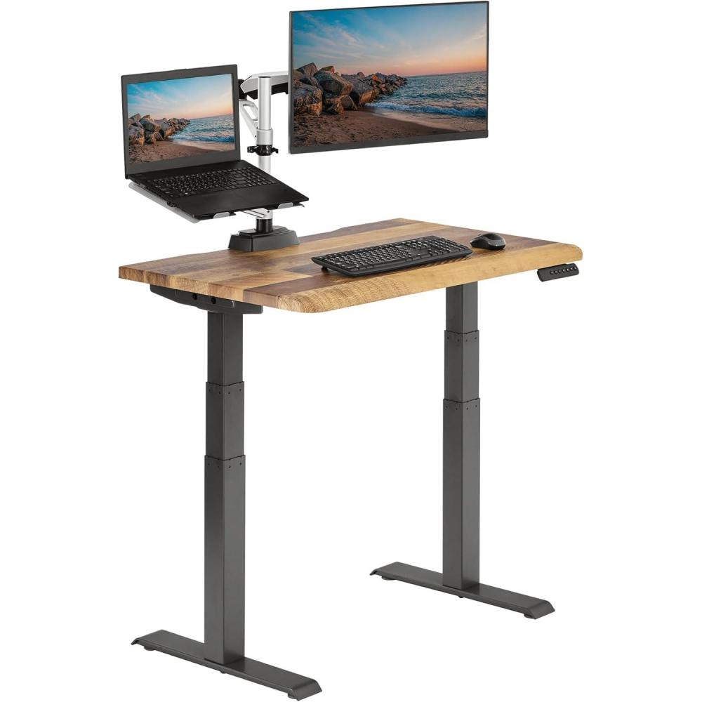 imageVari ComfortEdge Electric Height Adjustable Standing Desk 40x26 Varidesk SitStand Desk for Home Office Sloped Ergonomic Front Edge Stable Legs Easy Assembly 2 Boxes Walnut TopWhite LegsReclaimed Wood Top Slate Legs