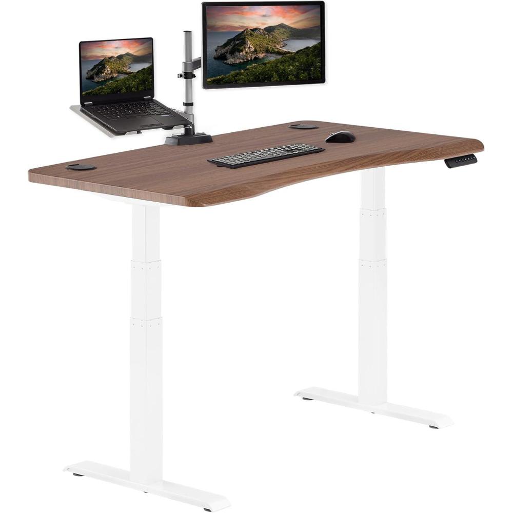 imageVari Ergo 54x26 Electric Standing Desk  Height Adjustable Sit Stand VariDesk  Curved Waterfall Edge 4 Memory Settings Quick Assembly Cable Management 200 lb Capacity  Light Wood 2 BoxesWalnut  White