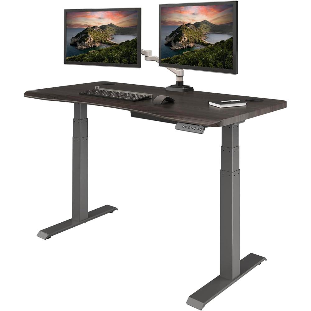 imageVari Ergo 54x26 Electric Standing Desk  Height Adjustable Sit Stand VariDesk  Curved Waterfall Edge 4 Memory Settings Quick Assembly Cable Management 200 lb Capacity  Light Wood 2 BoxesEspresso Wood  Slate