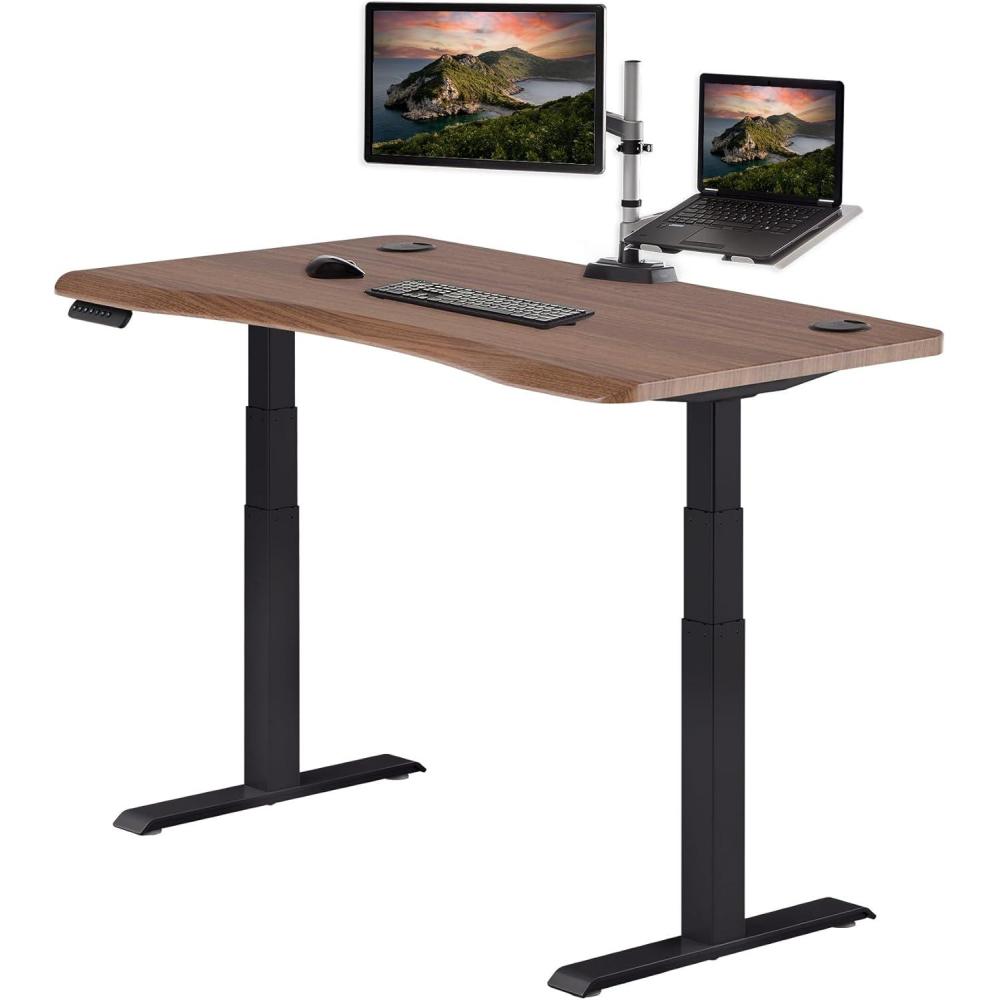 imageVari Ergo 54x26 Electric Standing Desk Height Adjustable Sit Stand VariDesk Curved Waterfall Edge 4 Memory Settings Quick Assembly Cable Management 200 lb Capacity Light Wood 2 BoxesWalnut Top Black Legs