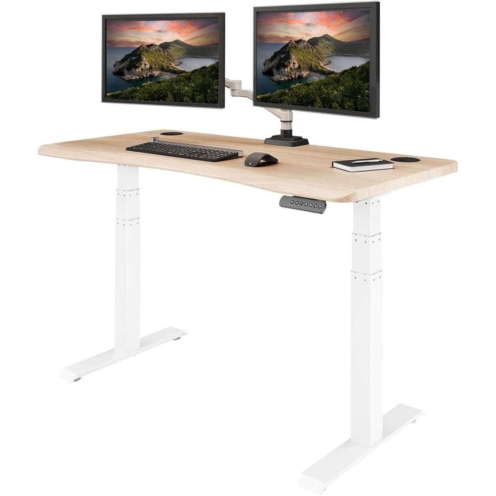 imageVari Ergo 54x26 Electric Standing Desk  Height Adjustable Sit Stand VariDesk  Curved Waterfall Edge 4 Memory Settings Quick Assembly Cable Management 200 lb Capacity  Light Wood 2 BoxesLight Wood  White