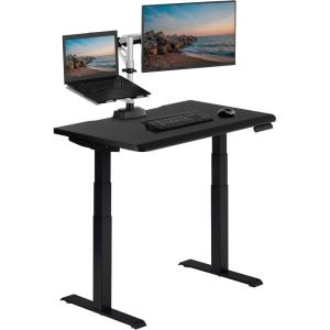 Vari ComfortEdge Electric Height Adjustable Standing Desk – 40×26 Varidesk Sit-Stand Desk for Home Office, Sloped Ergonomic Front Edge, Stable Legs, Easy Assembly, 2 Boxes – Walnut Top/White Legs(Black Top / Black Legs)