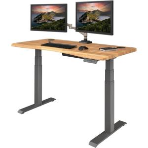 Vari Ergo 54×26 Electric Standing Desk – Height Adjustable Sit Stand VariDesk + Curved Waterfall Edge, 4 Memory Settings, Quick Assembly, Cable Management, 200 lb Capacity – Light Wood (2 Boxes)(Butcher Block / Slate)