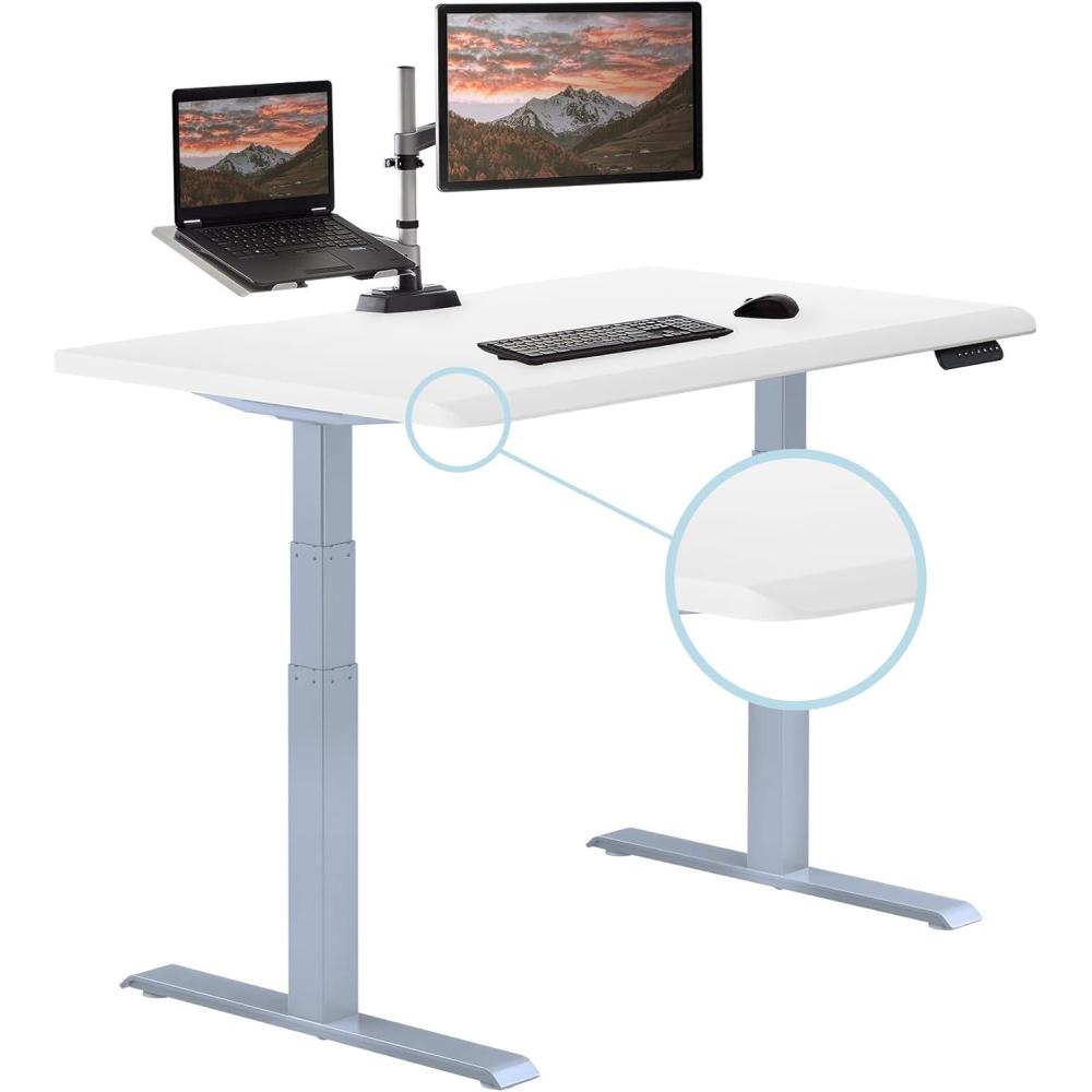 imageVari ComfortEdge 60x30 Inch Adjustable Electric Standing Desk  Sit Stand VariDesk with Memory Presets Sloped Edge 200 LB Capacity  ToolFree Assembly Light WoodWhite Top  Silver Legs