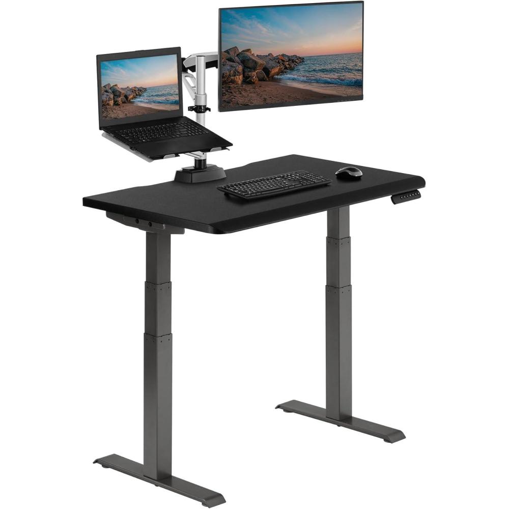 imageVari ComfortEdge 60x30 Inch Adjustable Electric Standing Desk  Sit Stand VariDesk with Memory Presets Sloped Edge 200 LB Capacity  ToolFree Assembly Light WoodBlack Top  Slate Legs