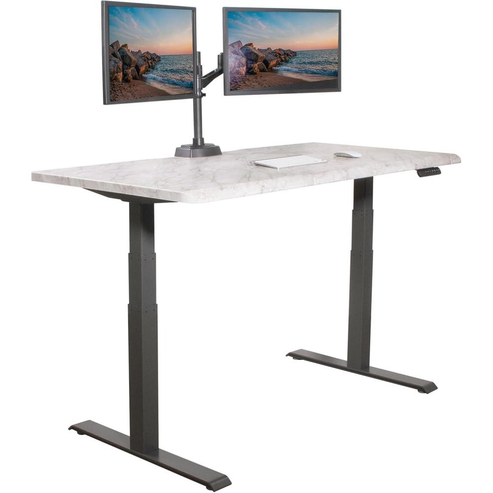 imageVari ComfortEdge 60x30 Inch Adjustable Electric Standing Desk  Sit Stand VariDesk with Memory Presets Sloped Edge 200 LB Capacity  ToolFree Assembly Light WoodMarble Top  Slate Legs