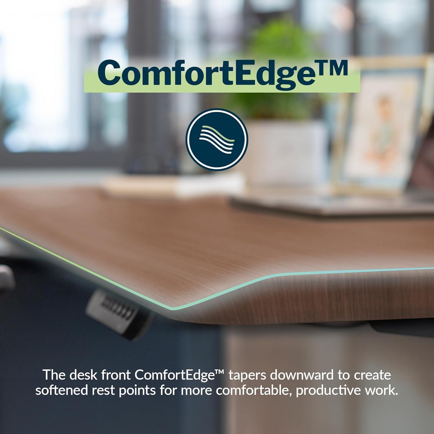 image:imageVari ComfortEdge 72x30 Inch Adjustable Electric Standing Desk Sit Stand VariDesk with Memory Presets Sloped Edge 180 LB Capacity ToolFree Assembly Light Wood TopBlack LegsWalnut Top White Legs