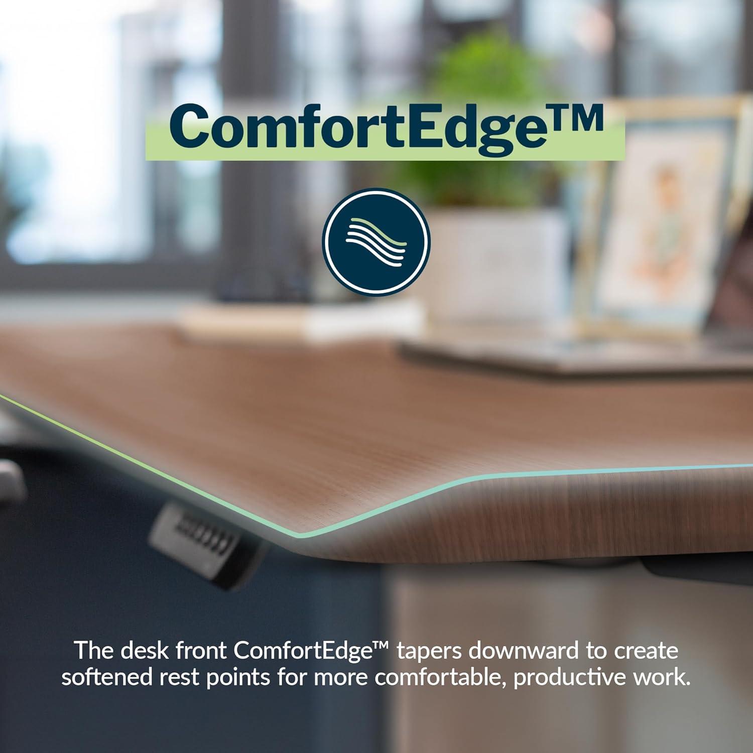 image:imageVari ComfortEdge 72x30 Inch Adjustable Electric Standing Desk Sit Stand VariDesk with Memory Presets Sloped Edge 180 LB Capacity ToolFree Assembly Light Wood TopBlack LegsWalnut Top Black Legs