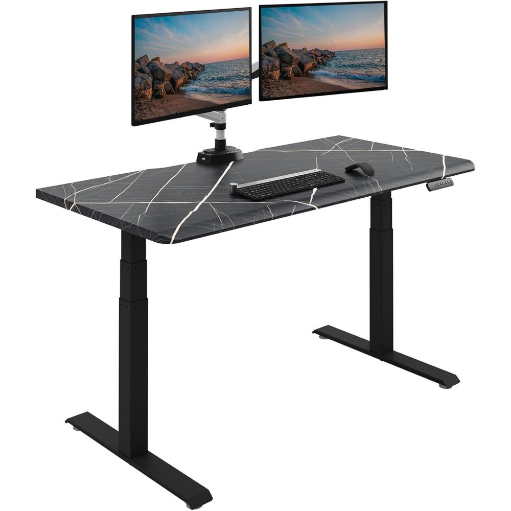 image:imageVari ComfortEdge 72x30 Inch Adjustable Electric Standing Desk  Sit Stand VariDesk with Memory Presets Sloped Edge 180 LB Capacity  ToolFree Assembly Light Wood TopBlack LegsBlack Marble Top  Black Legs