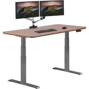 Vari Classic Electric Standing Desk – VariDesk Height Adjustable Sit/Stand Desk – Dual Motor with Memory Presets, Stable T-Style Legs – Gaming or Home Office Workstation – 72”x30”, Walnut/Black(Walnut Top / Slate Legs)
