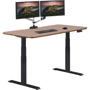 Vari Classic Electric Standing Desk – VariDesk Height Adjustable Sit/Stand Desk – Dual Motor with Memory Presets, Stable T-Style Legs – Gaming or Home Office Workstation – 72”x30”, Walnut/Black(Walnut Top / Black Legs)
