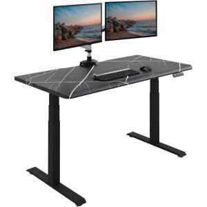 Vari ComfortEdge 72×30 Inch Adjustable Electric Standing Desk – Sit Stand VariDesk with Memory Presets, Sloped Edge, 180 LB Capacity + Tool-Free Assembly (Light Wood Top/Black Legs)(Black Marble Top / Black Legs)